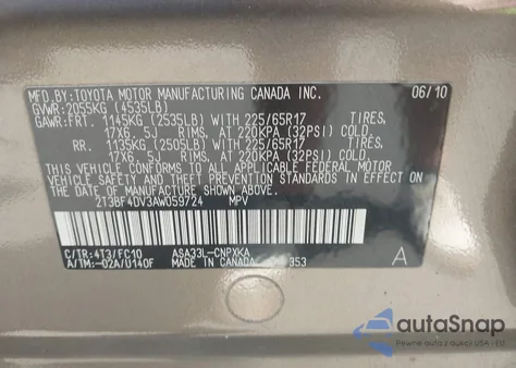 2010 Toyota Rav4 из США, поврежденный, VIN 2T3BF4DV3AW059724